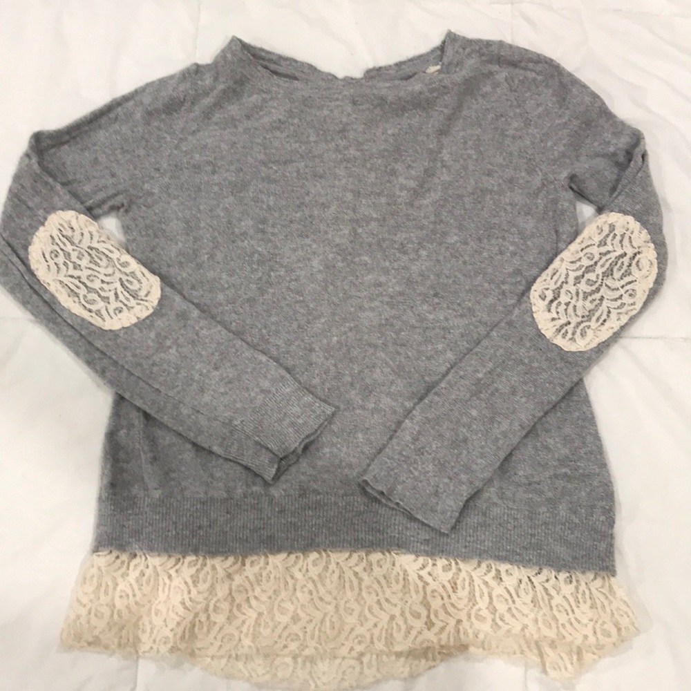 Anthropogie Grey and Cream Lace Sweater